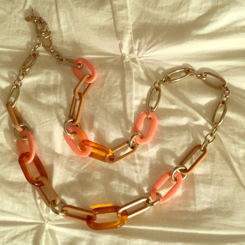 Silver/pink/brown/tan necklace