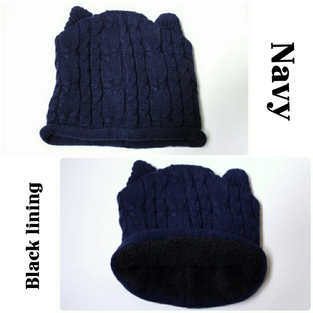 FIRM🔥LAST 1!NAVY CAT EAR SHEARLING LINED BEANIE!⛄ - Picture 8 of 8