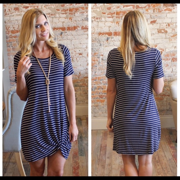 LOWEST Navy Striped Twist Front Shift Dress - Picture 2 of 2