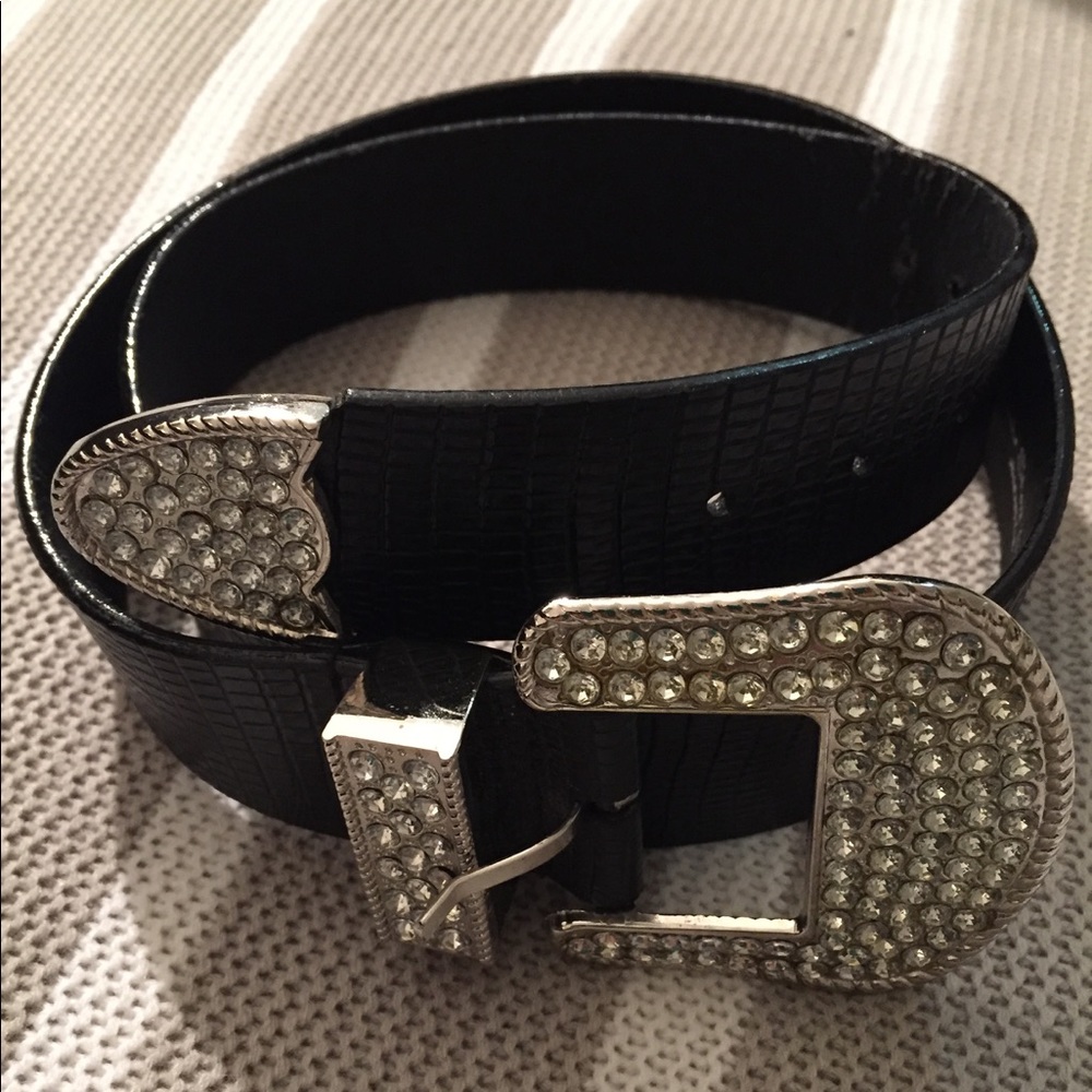 Leather Black belt with Rhinestone buckle