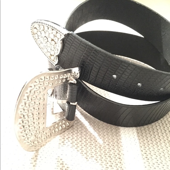Leather Black belt with Rhinestone buckle