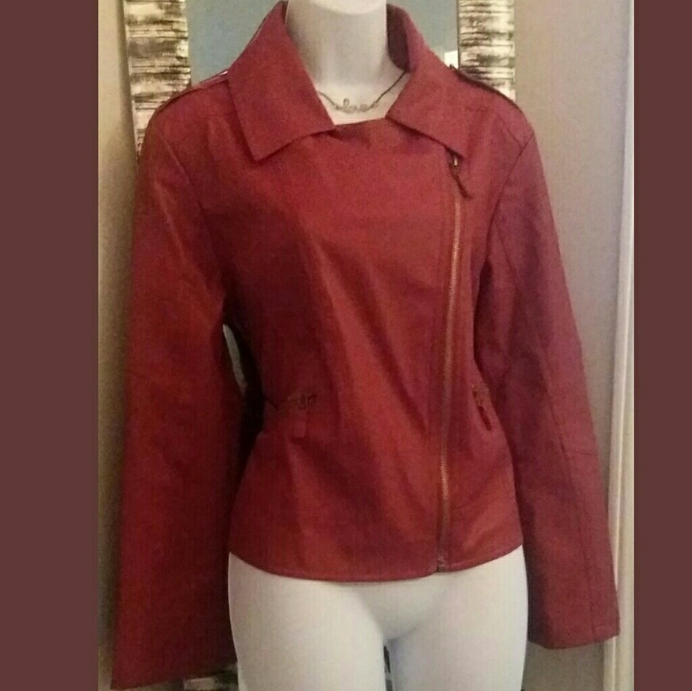 20% off 3+ items; Quality red faux leather jacket
