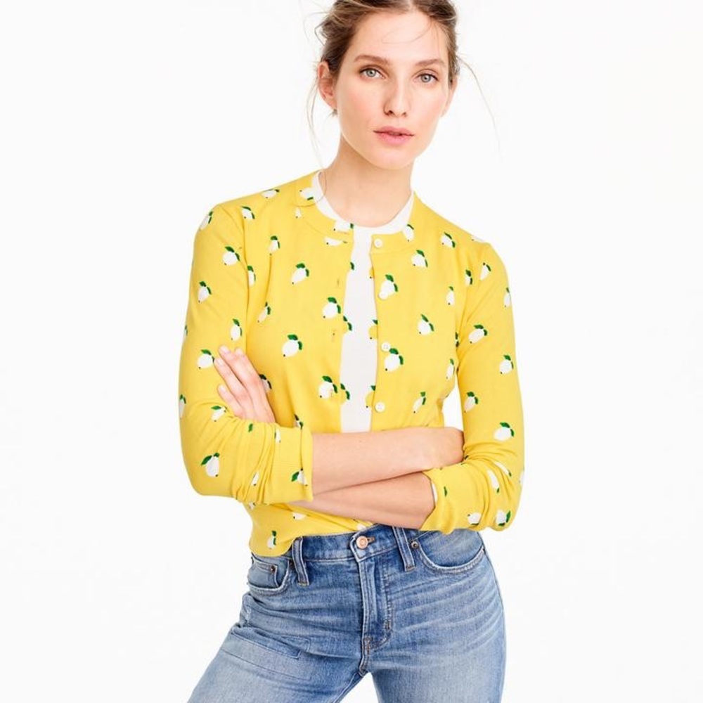 Cotton Jackie cardigan sweater lemon print JCrew