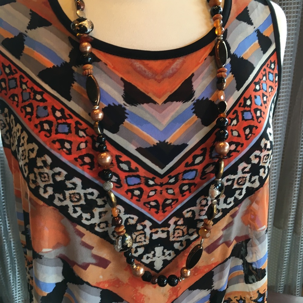 Eci New York layered tank w/ custom beaded necklac