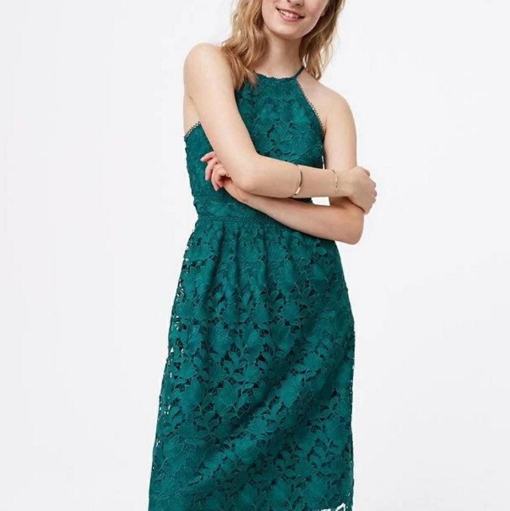 NWT LOFT Lace Halter Dress Sz 12 Turquoise