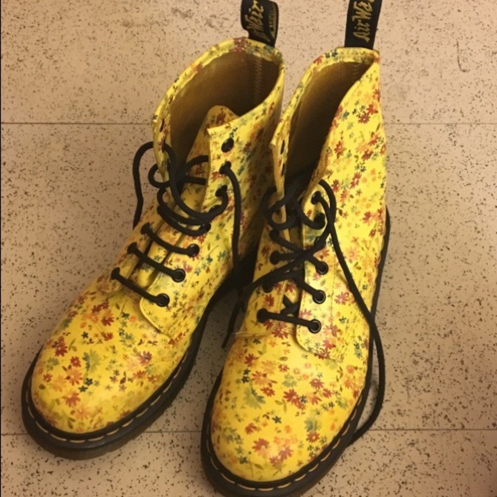 Dr Marten's Flower Patterned Yellow Boots