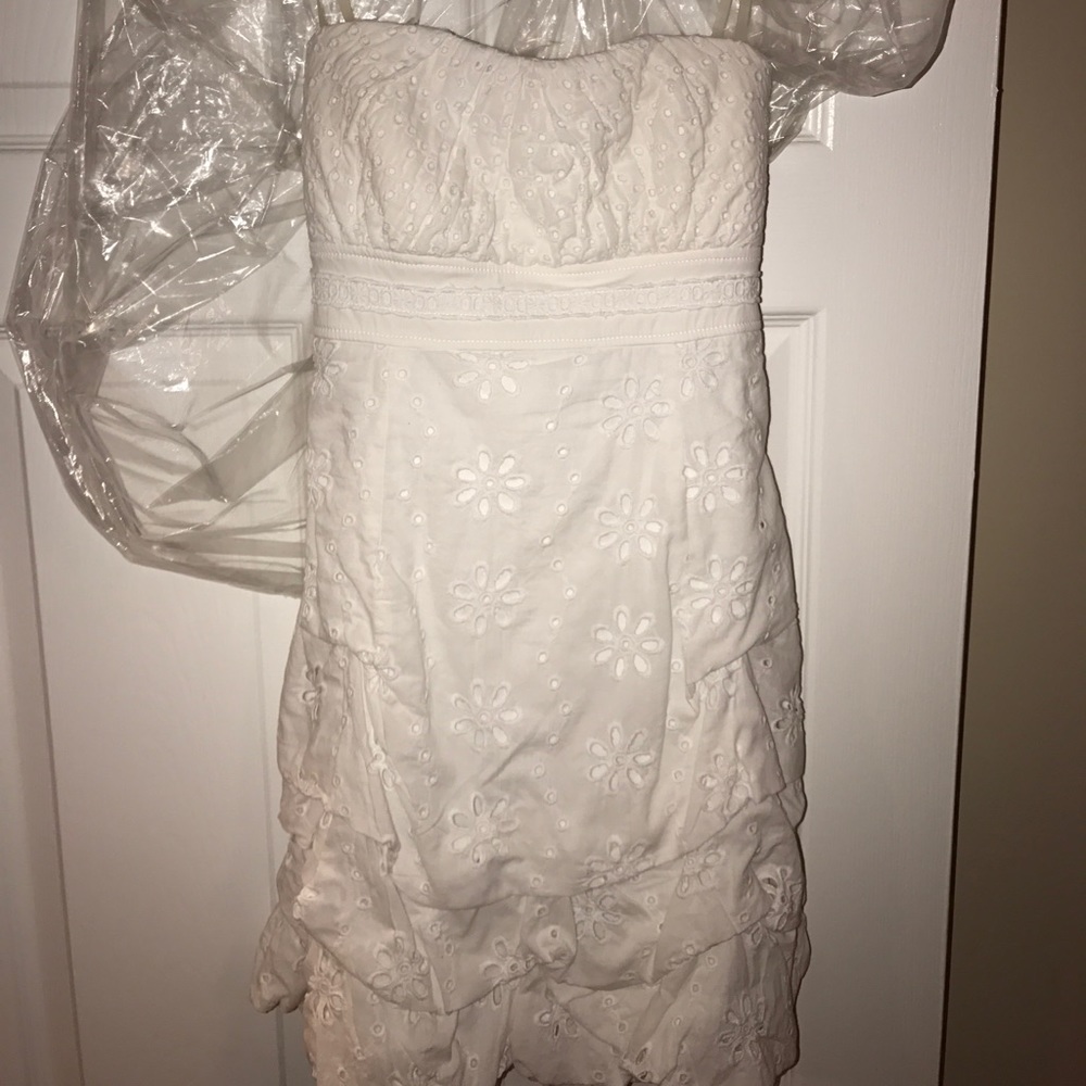 White Floral Strapless Dress