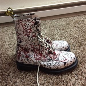 Doc Marten blood splattered white shoes with black