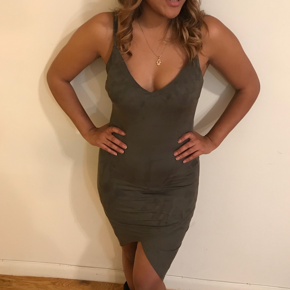 Olive green midi dress