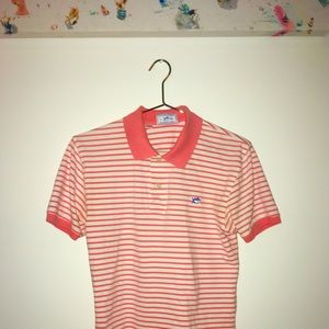 Southern Tide "Skipjack Striped Polo" Red Coral
