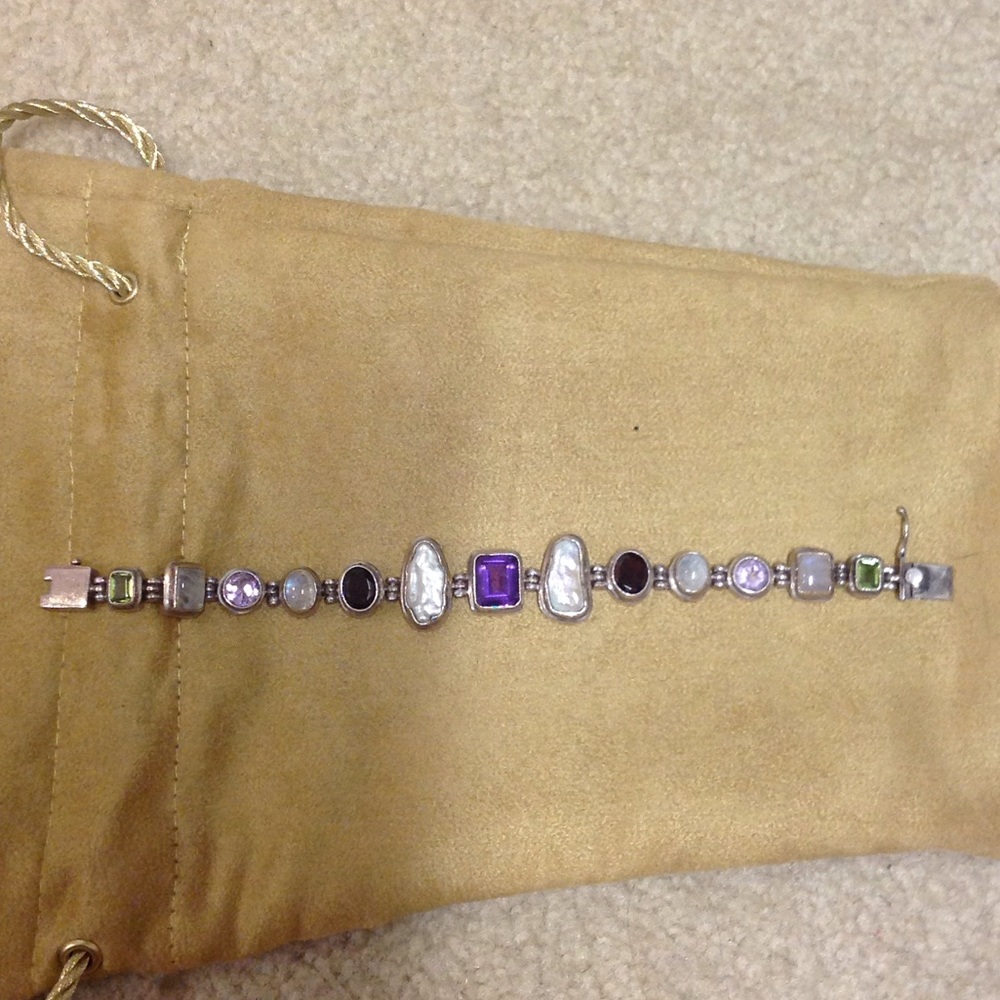 Genuine sterling silver and gemstone 8" bracelet
