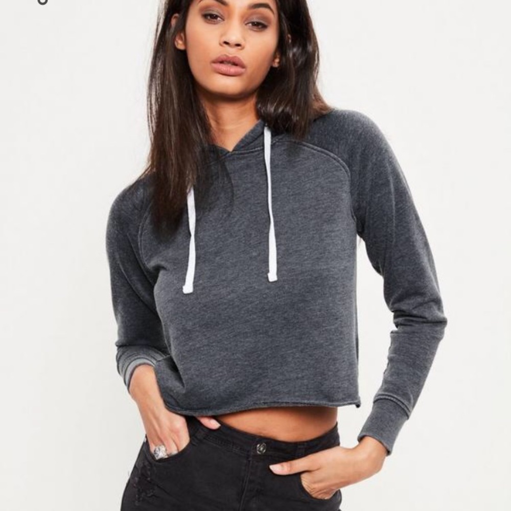 Missguided cropped blue washed hoodie