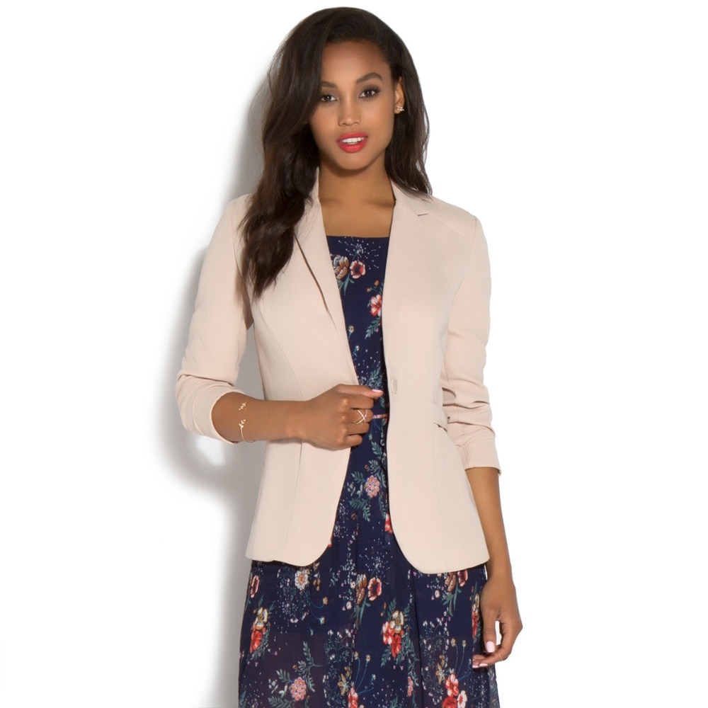 Pale Taupe Sleek Blazer Jacket Buckle Details