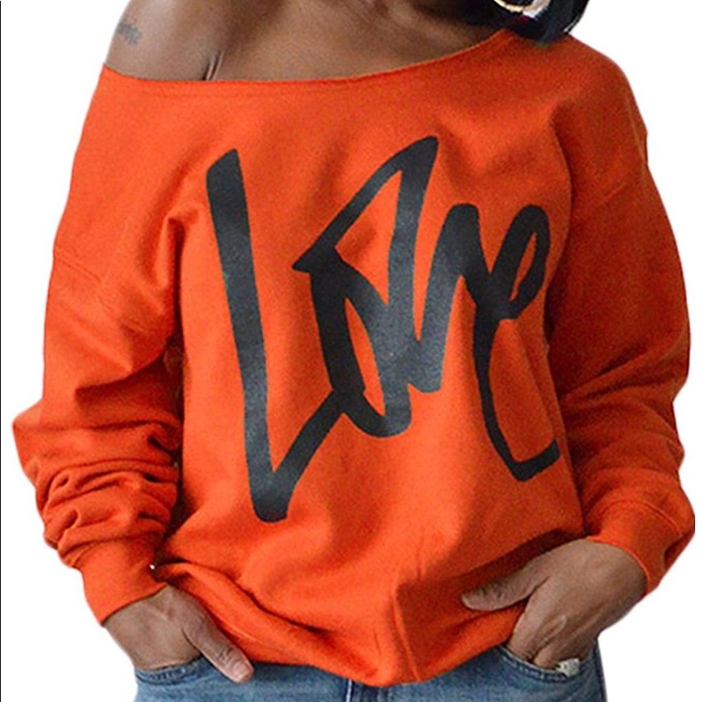 Orange Love Off the Shoulder Sweatshirt!!