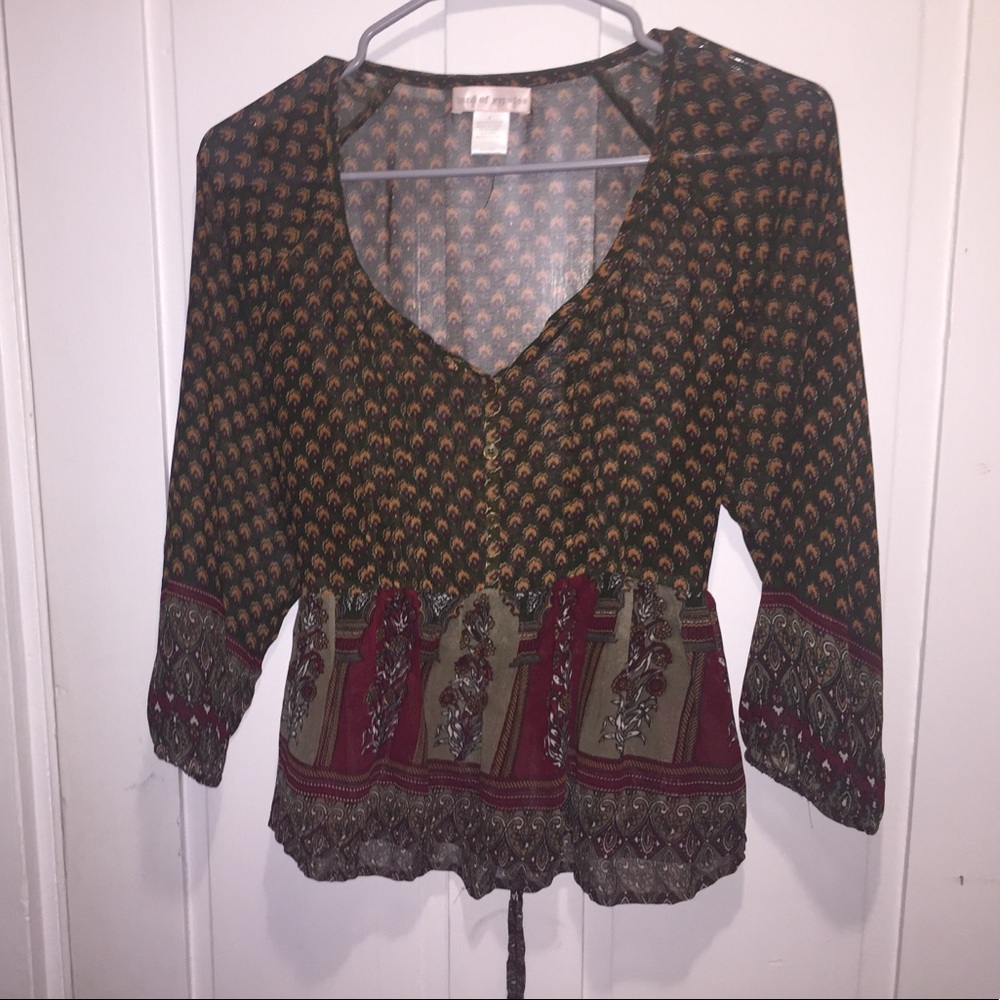 Sheer boho 3/4 sleeve since waist top