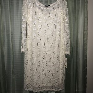 Off-white long sleeve lace dress w/sequins detail