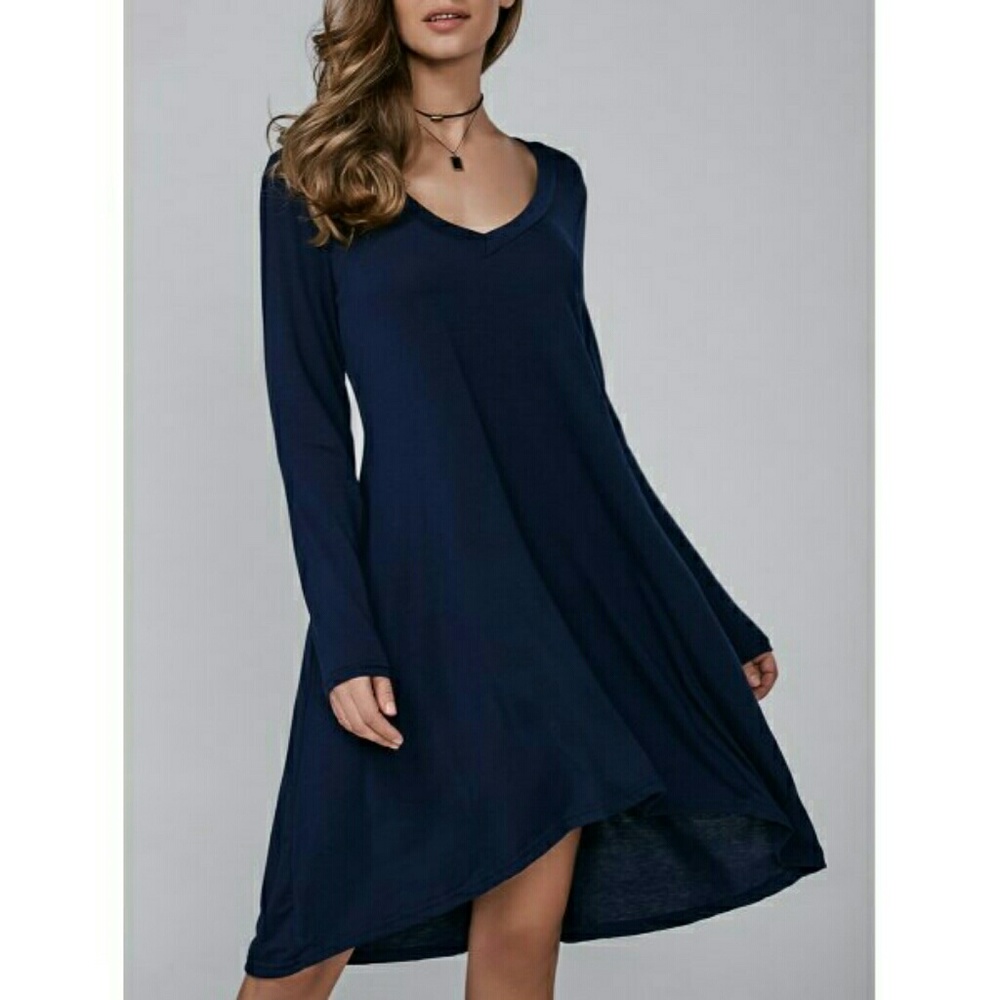 Loose fitting, stretchy navy swing dress