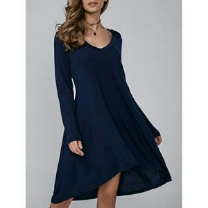Loose fitting, stretchy navy swing dress