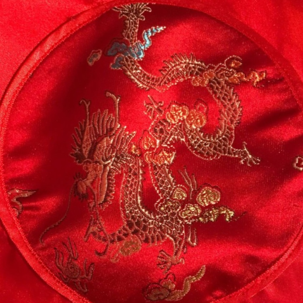 Red halter top tie top with dragon oriental patch