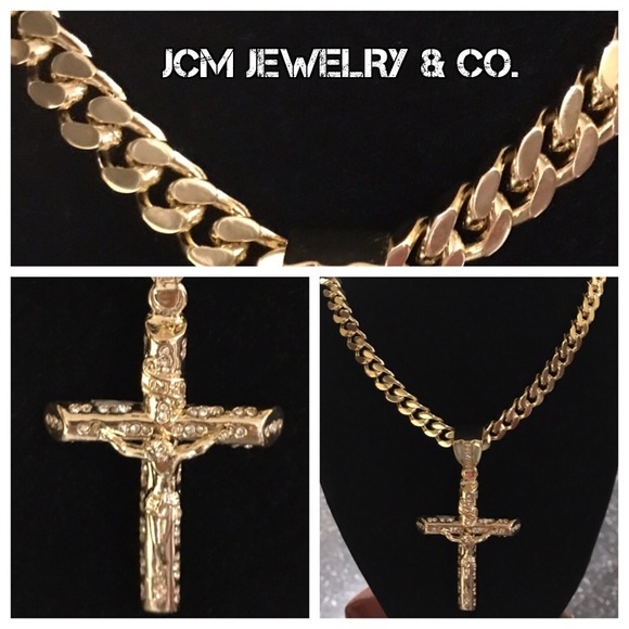 14K Gold Plated Cuban Link Necklace w/ 3\
