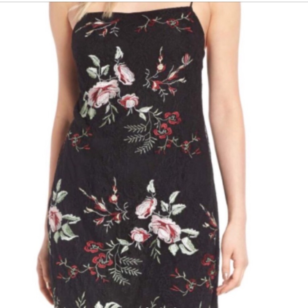 Lace embroidered black floral dress