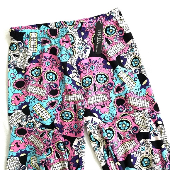 LAST 2 OS Butter Soft Sugar Skull Print Leggings - Picture 2 of 6