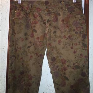 Zara Army Green Floral Slim Fit Jeans