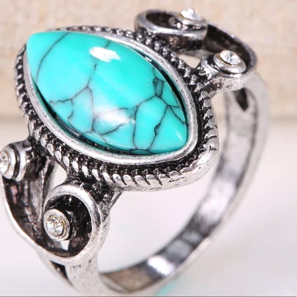 🎀 New turquoise gemstone silver ring size 6 - Picture 3 of 8