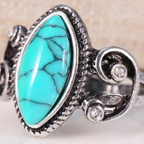 🎀 New turquoise gemstone silver ring size 6 - Picture 7 of 8