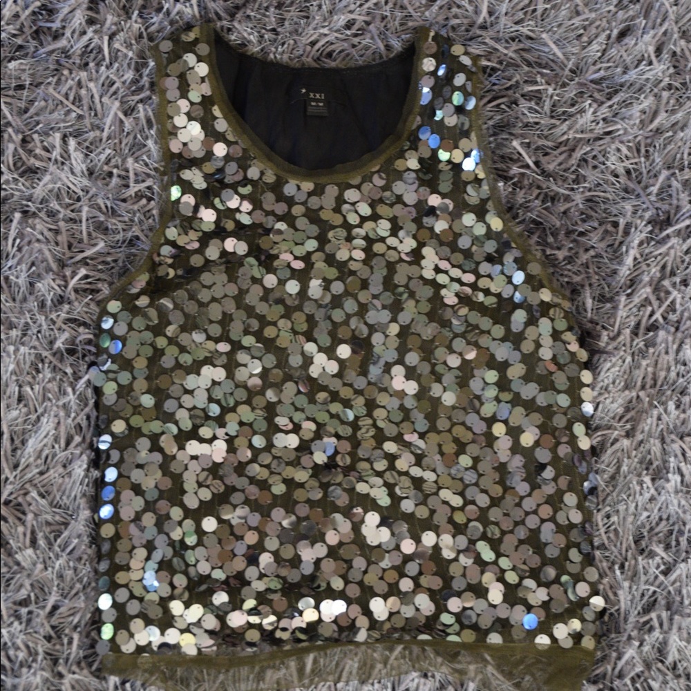 Olive green sequin tank top