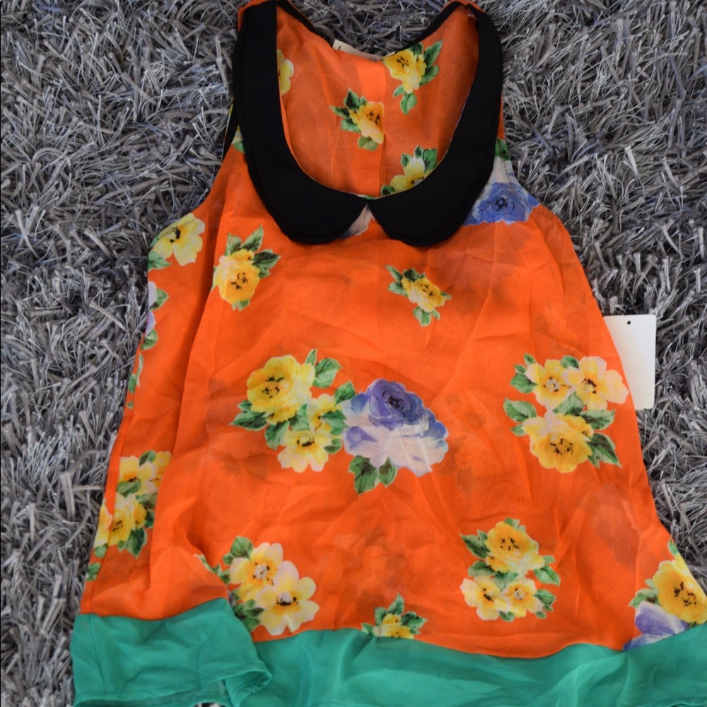 Orange floral print blouse