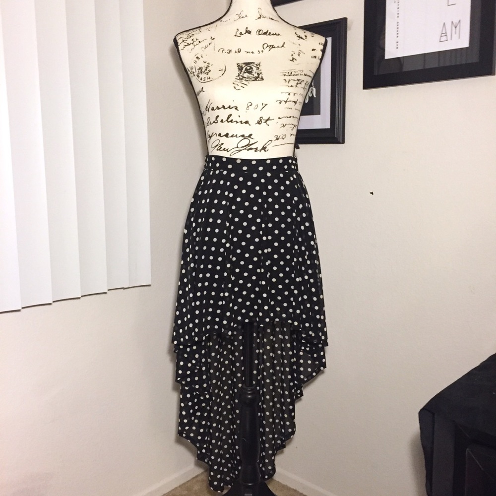 Polka Dot High Waisted High-Low Skirt