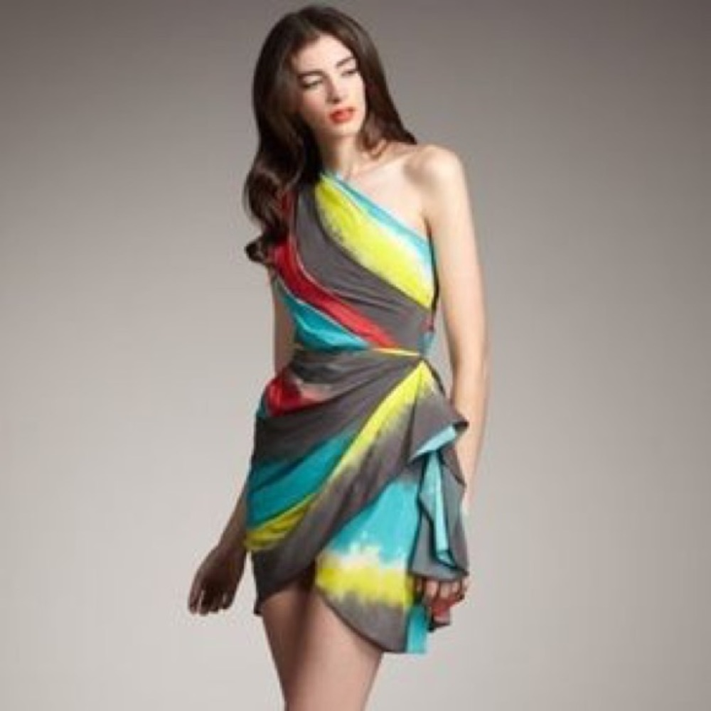 Alice + Olivia Abstract One Shoulder Wrap Dress