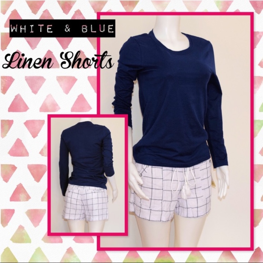 White and blue linen shorts with shirt
