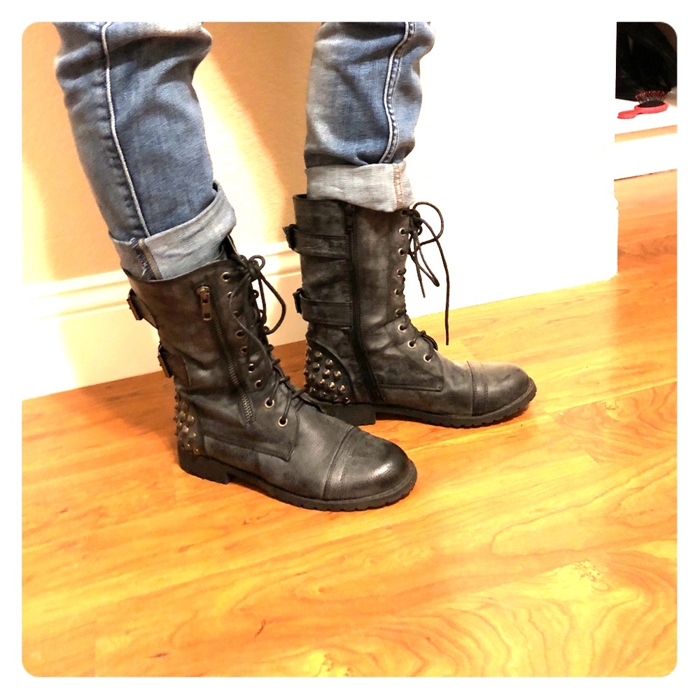 Grey combat boots
