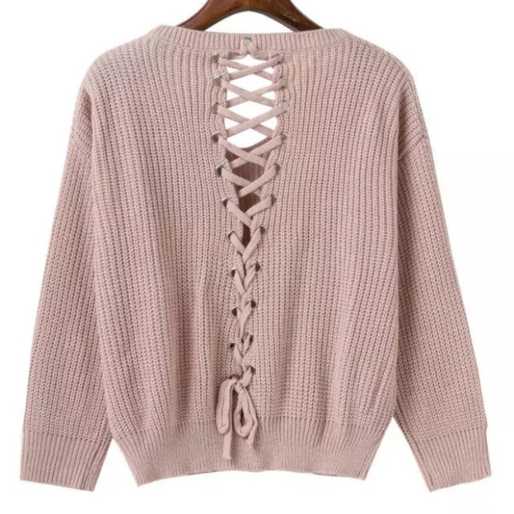 NEW Light Pink Sweater with Tying Back - Picture 3 of 4