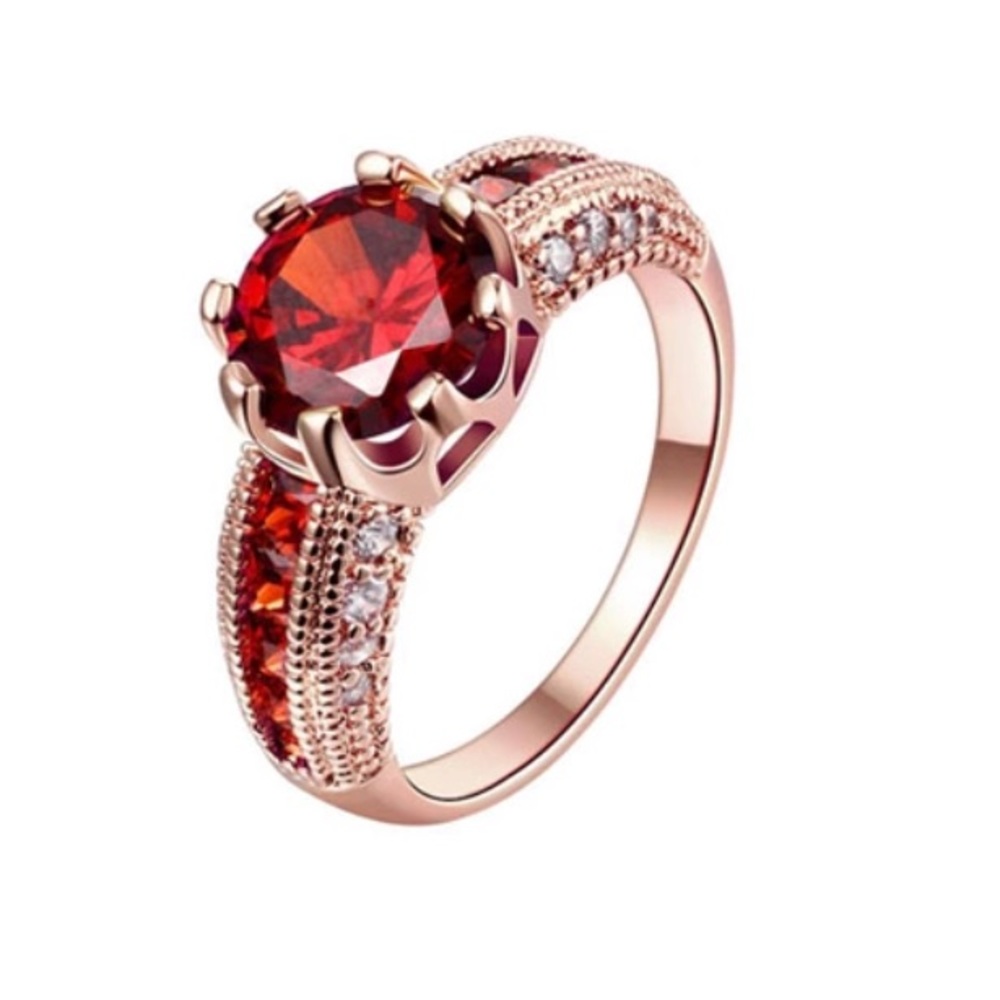 Rose Gold Intricate Red Ring Size 7
