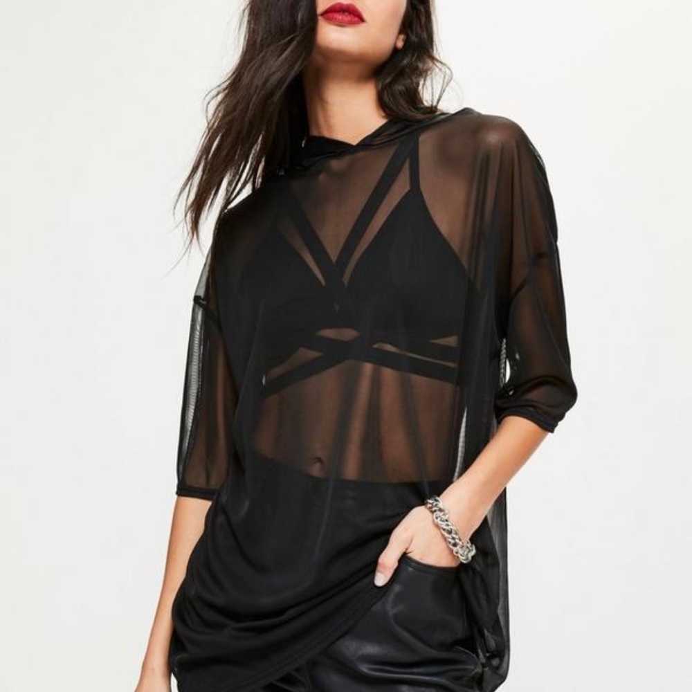 Missguided black mesh hooded top