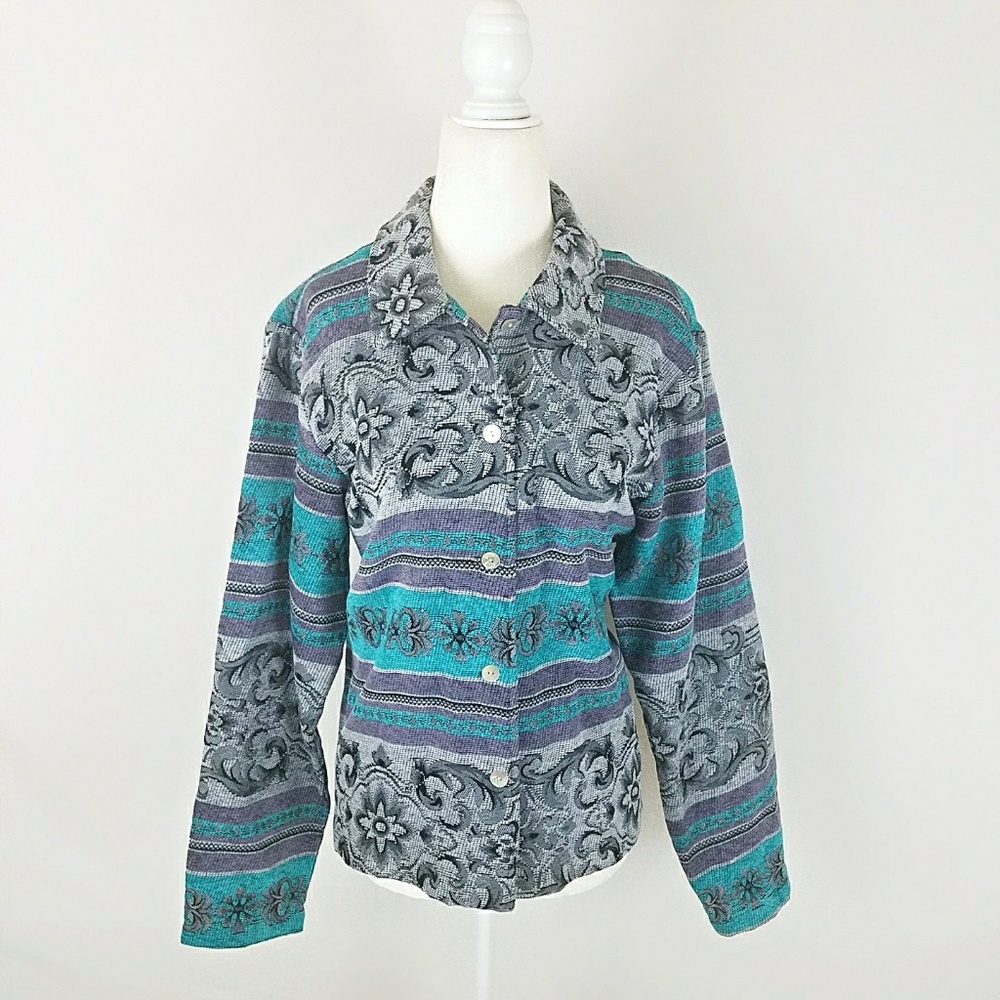 Coldwater Creek Jacquard Brocade Button Down