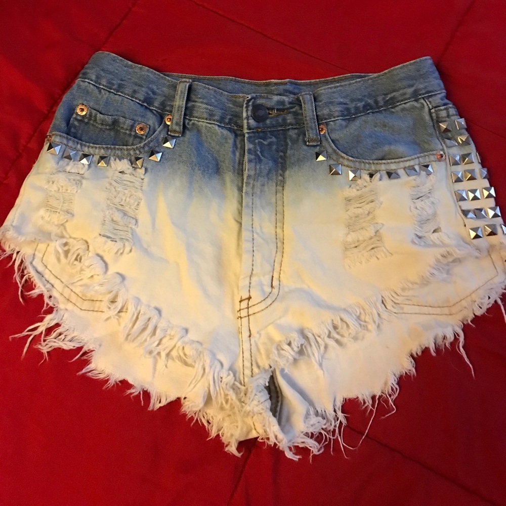Ombré Distressed High Waisted Studded Shorts.