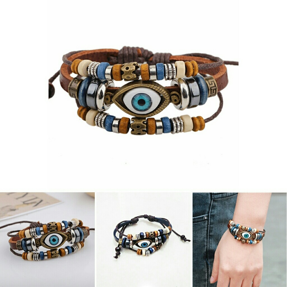 Handmade Leather Braclet with Eye Bead - Picture 1 of 5