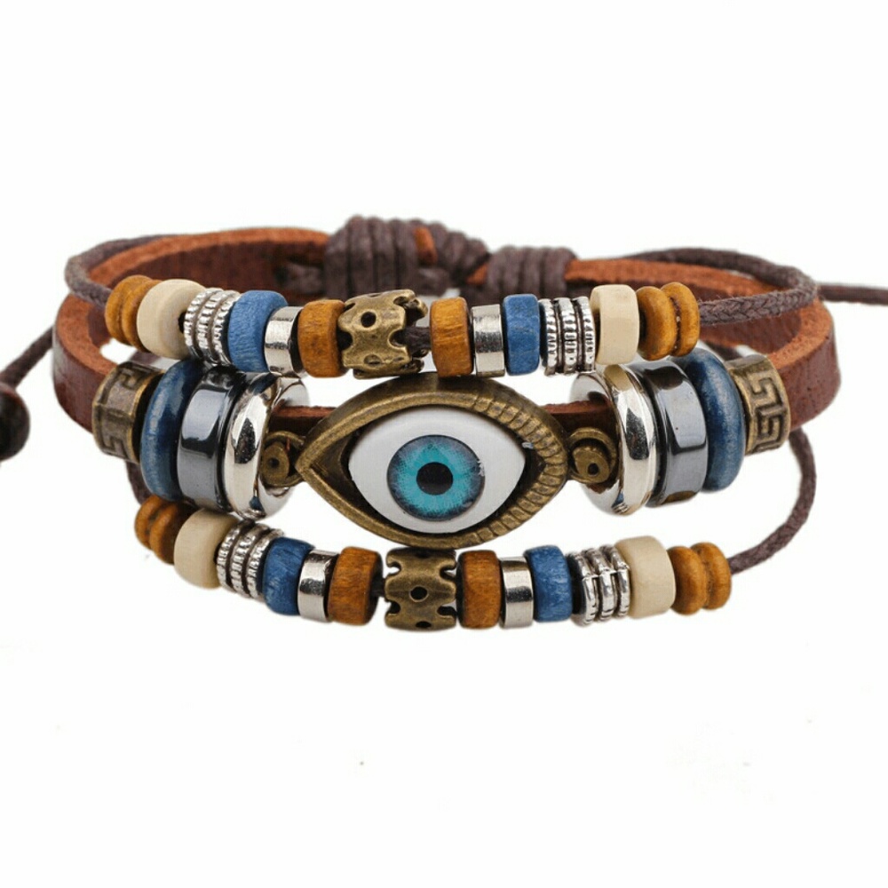Handmade Leather Braclet with Eye Bead - Picture 2 of 5