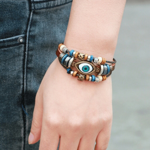 Handmade Leather Braclet with Eye Bead - Picture 5 of 5