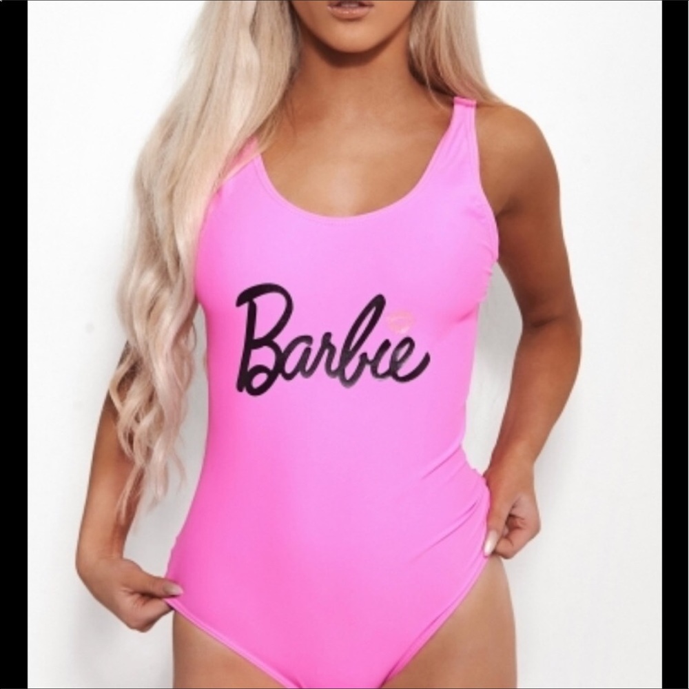 Pink black lip kiss barbie swimsuit one piece bodysuit costume festival party - Picture 3 of 8