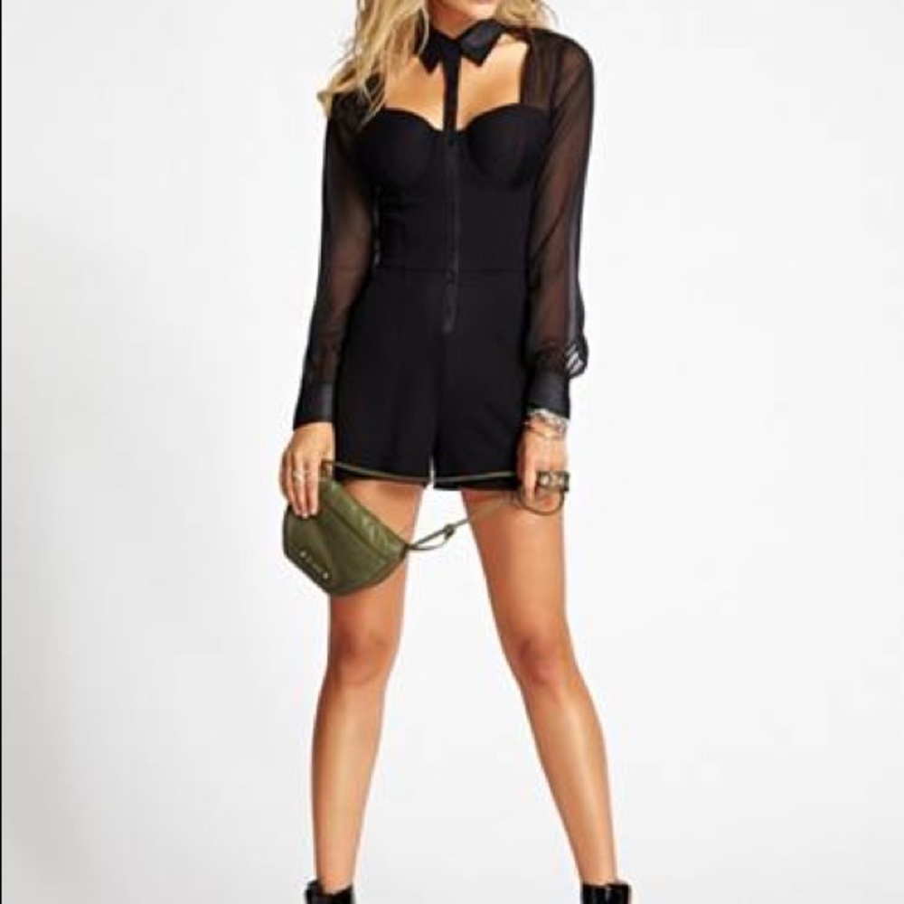 Sheer-sleeved Cut-out Romper