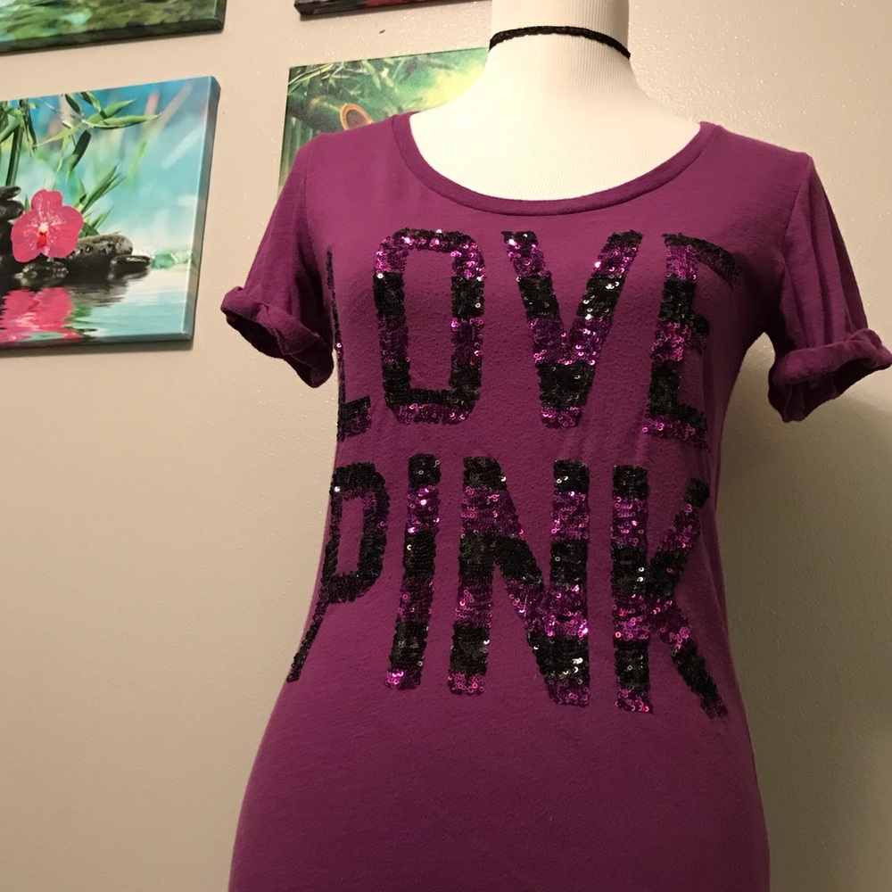 VS PINK Sequin Medium T-shirt Purple And Black