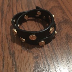 Tory Burch Black Leather Wrap Bracelet