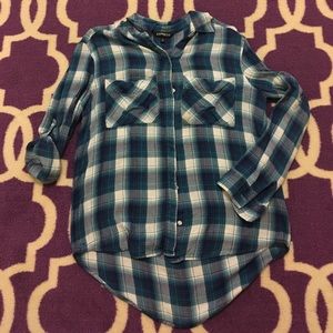 Express navy teal white Boyfriend Plaid shirt