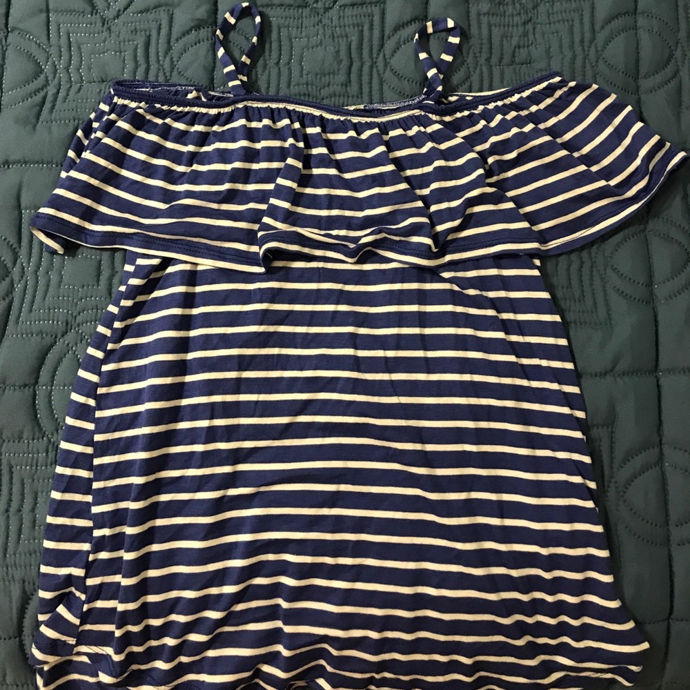 Blue striped off the shoulder