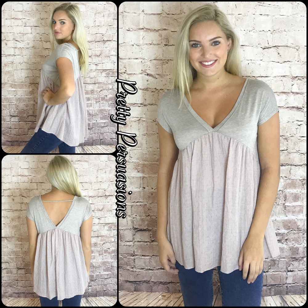 CLEARANCE‼️ NWT Dusty Pink & Taupe Babydoll Top - Picture 1 of 4